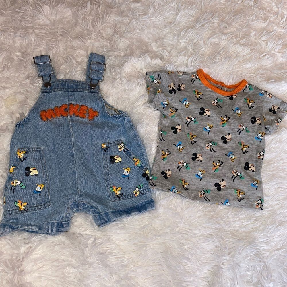 Mickey Mouse Denim Overalls and T-Shirt Set